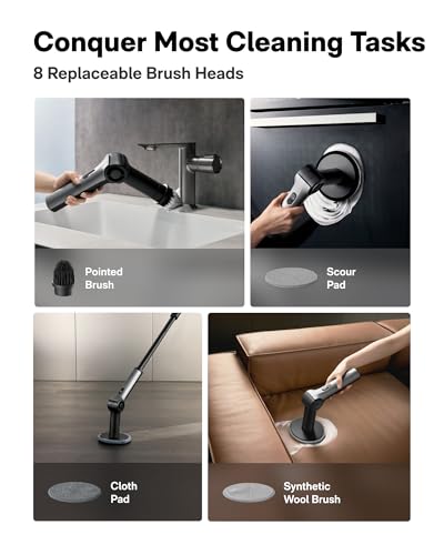 HOTO Flexi™ Cordless Electric Spin Scrubber, for Bathtub, Bathroom, Tile | Adjustable Angle, Extendable Handle, Smart Display, IPX7 Waterproof, Powerful Cleaning Scrubber with 8 Brush Heads