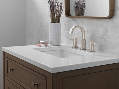 Delta Albion Brushed Nickel Bathroom Faucet 3 Hole, 8 Inch Widespread Bathroom Sink Faucet for Vanity, Metal Push-Pop Drain Assembly, SpotShield Brushed Nickel 35855LF-SP - color: Spotshield Stainless