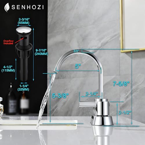 Bathroom Sink Faucet 3 Hole Chrome, 4 Inch Centerset | 360 Degree Swivel Waterfall Spout, Stainless Steel Bathroom Faucet for Sink 3 Hole, with Pop Up Drain, Chrome Bathroom Faucet - color: Chrome