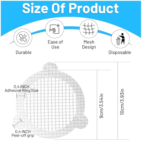 50 PCS Disposable Shower Drain Hair Catcher, 3.54 Inches Round | Stickers for Bath & Kitchen, For Human & Pet Hair, Mesh for Bathtub & Laundry, Drain Cover - size: Round - 50 Packs