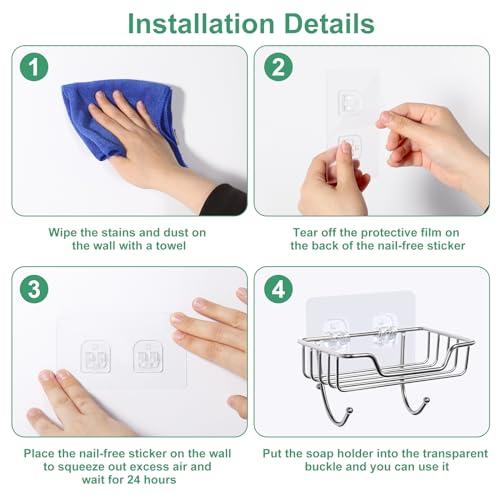Uten Soap Dish Holder, 304 Rustproof Stainless Steel, No Drilling, Oval Wall Mounted Soap Holder Soap Tray Bar Soap Sponge Holder for Bathroom & Kitchen(Pack 2) - color: Light Sliver / Elliptic, size: 2 Pack