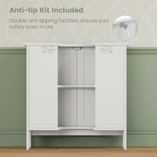 Iwell Pedestal Sink Storage Cabinet with 2 Doors and Shelf, Under Sink Cabinet, Bathroom Sink Cabinet with U-Shape, White - color: White