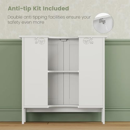 Iwell Pedestal Sink Storage Cabinet with 2 Doors and Shelf, Under Sink Cabinet, Bathroom Sink Cabinet with U-Shape, White - color: White
