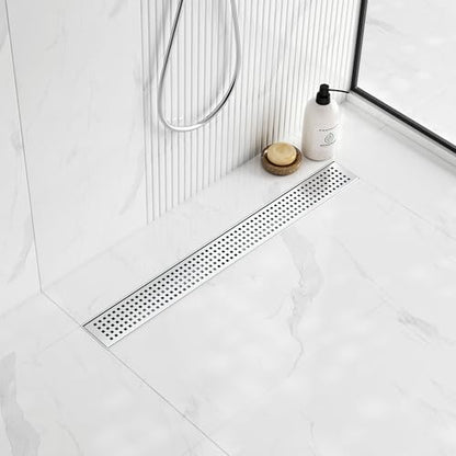 Neodrain 24-Inch Brushed Linear Shower Drain with Quadrato Pattern Grate | 304 Stainless Steel Linear Drain,Rectangle Shower Floor Drain with Hair Strainer, shower drain base ,Fits Bathroom, Balcony - color: Brushed, size: 24 In