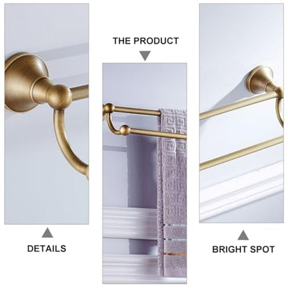 Brass Double Towel Bar Wall-Mounted Rack 55cm Antique Finish Bathroom Storage Holder Bathroom Towel Shelf Home Rack
