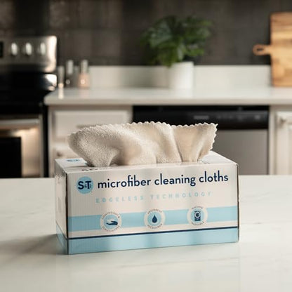 S&T INC. Microfiber Cleaning Cloth, 50 Pack, 11.8" x 11.8", Beige | Storage Box Included, Edgeless Cleaning Cloth for Home and Car, Reusable and Multi-Purpose Cleaning Rags, Machine Washable - color: Beige