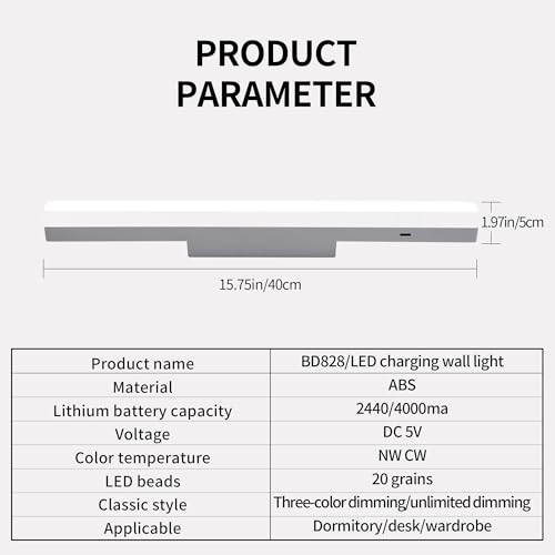 5W 16 Inches Wireless Rechargeable Wall Lights Bar,3CCT | 4000Mah Battery Operated Mirror Vanity Lights with Remote Dimmable and Timer,Magnetic Led Lights Bar for Makeup Mirror,Closet - color: 3CCT