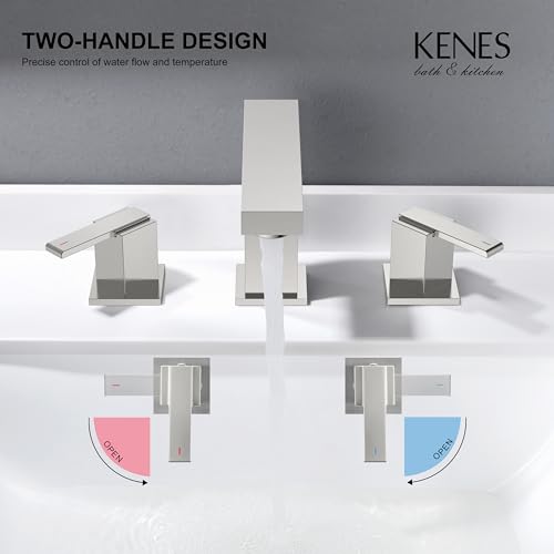 Brushed Nickel 8 Inch Widespread Bathroom Faucet 2 Handle 3 Hole | Bathroom Sink Faucet with Pop Up Drain & Supply Lines, Lead-Free cUPC & NSF Certified, 8 Inch Faucet for Vanity Restroom Sink - color: Brushed Nickel