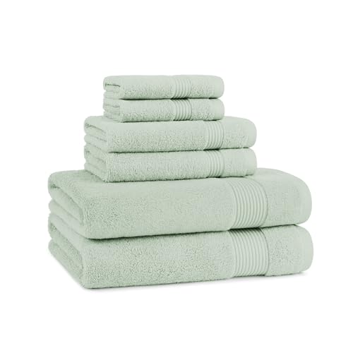 Arkwright Solid 6 Piece Bath Towel Set, 100% Cotton 600 GSM Soft Absorbent Bathroom Towels for Hotel, Spa or Vacation Rental, Eucalyptus Green (2 Bath Towels, 2 Hand Towels, 2 Washcloths) - color: Eucalyptus Green
