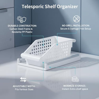 Adjustable Telescopic Cabinet Shelf, Tool-Free Under Sink Organizer Rack, Carbon Steel and PP Plastic Storage Solution for Kitchen and Bathroom - size: 9.84 x 4.72 x 4.13 in