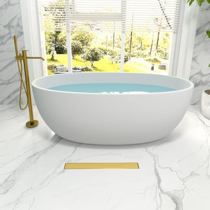 Linear Shower Drain - 18 Inch Brushed Gold, with Tile Insert Panels | AISI 304 Stainless Steel Shower Drain with Adjustable Feet, Hair Catcher, Rectangle Shower Floor Drain Fits Bathroom, Balcony - color: Brushed Gold, size: 18 Inch