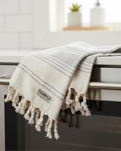 DEMMEX Organic Turkish Hand Towels for Bathroom – 100% Oeko-TEX Certified Turkish Cotton, Quick Dry, Lightweight Kitchen & Travel Towels, Diamond Weave, Large 18x36 Inches, Set of 2, Gray - color: Grey