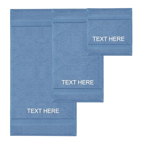 Chakir Turkish Linens Personalized 3 Piece Towel Set, 100% Cotton Luxury Turkish Towels for Bathroom, Soft Absorbent Towel Set with Bath Towel Hand Towel and Washcloth, Wedgewood - color: Wedgewood