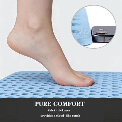 Nonslip Bathtub Mat Extra Soft TPE Bath Mat for Kids, Machine Washable Bathroom Shower Mat, Smooth/Non-Textured Tubs Only, 30L x 17W Inch (Blue) - color: Blue, size: 30" x 17" (Rectangular)