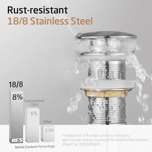 KES Bathroom Pop Up Sink Drain Without Overflow, 2 Pack Polished Chrome | All Metal Rustproof Brass and 304 Stainless Steel, for 1.6"-1.9" Sink Hole, Sink Stopper for Vessel Vanity, S2008D-CH-P2 - color: Polished Chrome, style: NO Overflow, 2 Pack
