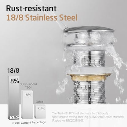 KES Bathroom Pop Up Sink Drain Without Overflow, 2 Pack Polished Chrome | All Metal Rustproof Brass and 304 Stainless Steel, for 1.6"-1.9" Sink Hole, Sink Stopper for Vessel Vanity, S2008D-CH-P2 - color: Polished Chrome, style: NO Overflow, 2 Pack