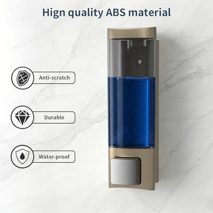 Manual Soap Dispenser Wall Mount, 6.76oz/200ml, No Drill, with Key, Gold | Shampoo Conditioner Body Wash Dispenser, Leak-Proof, Refillable, Home Kitchen Guest Bathroom Washroom Laundry Room Garage RV - color: Gold