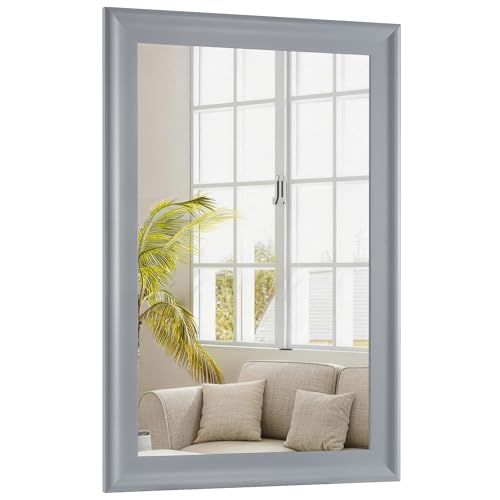 Bathroom Mirror for Wall,Rectangle Rustic Gray 24 x 36 inch Vanity Mirrors | Hanging Tempered Glass Mirror for Living Room,Bedroom,Entryway - color: Gray a, size: 36"L x 24"W