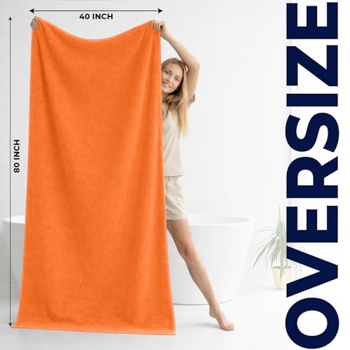 DAN RIVER Pack of 1 Jumbo Bath Sheet 40x80 Inches, Soft Fluffy Bath Sheets Towels for Adults, Quick Dry Shower Towels - Orange - color: Orange
