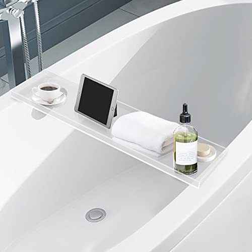 Bathtub Tray Caddy Acrylic Bath Tray, Wine Glass Book Holder Bath Tub Table Caddy, Clear Acrylic Shower Caddy for Home Organizer Shelf Luxury Most Baths
