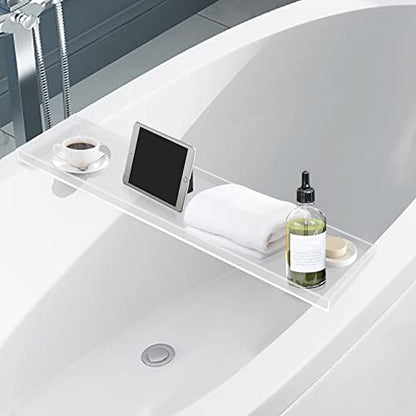 Bathtub Tray Caddy Acrylic Bath Tray, Wine Glass Book Holder Bath Tub Table Caddy, Clear Acrylic Shower Caddy for Home Organizer Shelf Luxury Most Baths