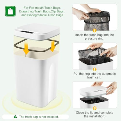 Kitchen Trash Can, 16L Automatic Trash Cans Built-in LED Lighting & Trash Bag Box Automatic Motion Sensor Bathroom Trash Can with One-Touch Auto Bagging & Odor Sealing for Kitchen Bedroom Office