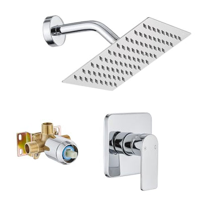 Shower Faucet Single Function Trim Kit with Rough-in Valve Set Bath Rainfall Shower System 8inch Square Stainless Steel Metal Shower Head Polished Chrome - color: Polished Chrome