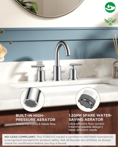 FORIOUS Brushed Nickel Bathroom Faucet 3 Hole Commercial Widespread Faucet | 3 Hole Bathroom Sink Faucet Brushed Nickel, 8 Inch Widespread Faucet for Bathroom Sink 3 Hole Silver with 360° Swivel Spout - color: Stainless Steel, style: Modern