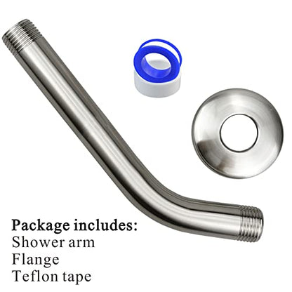 Voolan Shower Arm with Flange and Teflon Tape, Extension Shower Head Arm for Bathroom Fixed Shower Head, Solid Stainless Steel, Wall Mounted (8 Inch,Brushed Nickel) - color: Brushed Nickel, style: 8 Inch