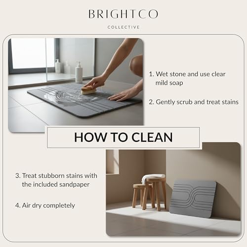 Quick Dry Stone Bath Mat – Diatomaceous Earth Foot Pad, Super Absorbent Hard Shower Rug – Modern Anti-Slip Design for Bathroom Floor, 23.6x15.3in, Deep Charcoal – The Nexus - color: The Nexus (Deep Charcoal)