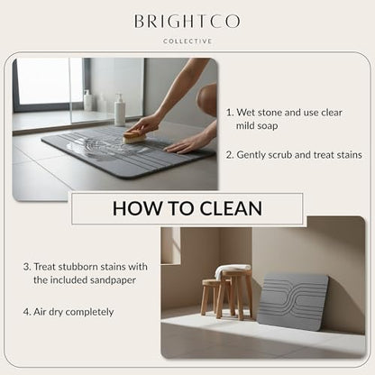 Quick Dry Stone Bath Mat – Diatomaceous Earth Foot Pad, Super Absorbent Hard Shower Rug – Modern Anti-Slip Design for Bathroom Floor, 23.6x15.3in, Deep Charcoal – The Nexus - color: The Nexus (Deep Charcoal)