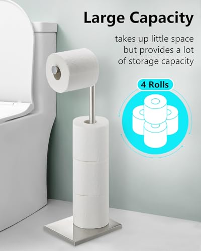 Toilet Paper Holder Stand, Free Standing Toilet Paper Holder with 4 Rolls for Bathroom, Weighted Base Toilet Paper Stand, Chrome - color: Chrome