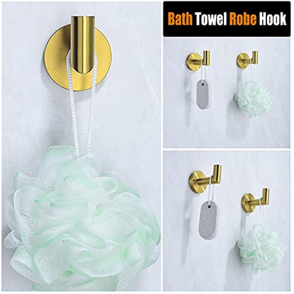 2 Pack Bath Towel Hook, Gold Robe Hook Stainless Steel Bathroom Clothes Coat Hook Wall Mounted Brushed Gold,96018-8BG. - color: Single Hook-Brushed Gold
