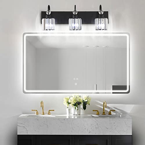 Ralbay Modern Crystal Vanity Light 3-Lights Modern Crystal Vanity Lights for Bathroom Matte Black Crystal Bath Wall Light Fixtures Modern Black Crystal Bathroom Light Fixtures - color: Round-Black, size: 3-light