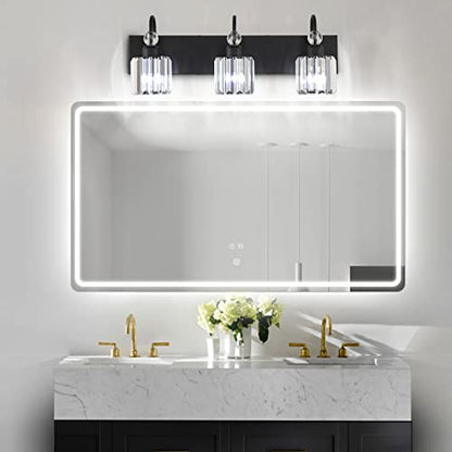 Ralbay Modern Crystal Vanity Light 3-Lights Modern Crystal Vanity Lights for Bathroom Matte Black Crystal Bath Wall Light Fixtures Modern Black Crystal Bathroom Light Fixtures - color: Round-Black, size: 3-light