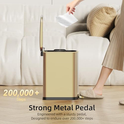 KSSKSS 2.6 Gallon/10L Slim Stainless Steel Bathroom Trash Can with Soft Close Lid, for Narrow Spaces,Bathroom, Bedroom (Titanium Gold) - color: Gold