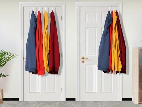 Single Over Thick Front Door Steel Hooks 4 Pack Fit 2" Door 5.5" White | Plastic Coated Rubber Feel Towel Rack Robe Coat Shoe Wreath Hanger No Damage No Scratch for Bathroom Heavy Duty Thin Top