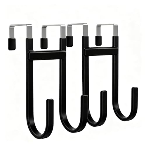BAKON Over-the-Door Hooks, 2 Pack Heavy Duty Anti-Scratch Rubber Hooks, Fits 1-3/8" Interior Doors, Space Saving Organizer for Coat, Towel, Bag, Bathroom, Bedroom, Kitchen, Black - color: Black, size: Short 5.1"- Fit 1-3/8'' Interior Door