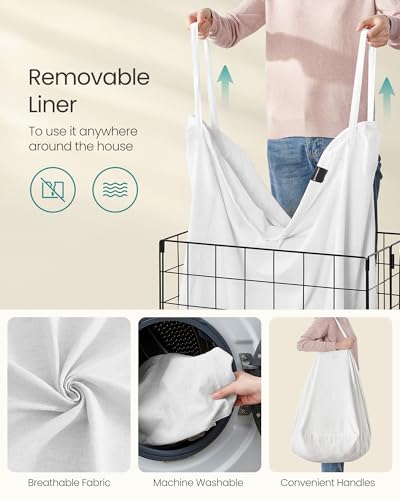 SONGMICS Laundry Hamper, 34.3 Gal. (130L) Laundry Basket, Collapsible Clothes Hamper, Removable and Washable Liner, Metal Wire Frame, for Bedroom Bathroom, Cream White ULCB113W01 - color: Cream White, size: 130 L