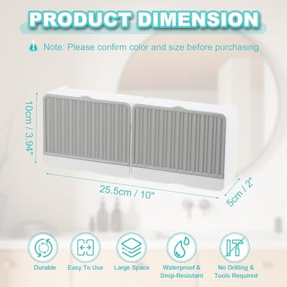 uxcell Soap Holder, 10 x 3.94 x 2 Inches Double Grid Wall Mounted No Drill Soap Dish for Shower, Bathroom & Kitchen - Self Draining Design Keeps Soap Dry (Gray) - color: Gray