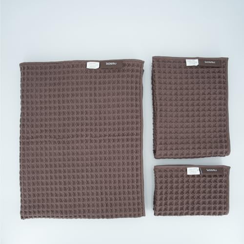 Luxury Organic Japanese Cotton Waffle Bath Towel | Thick, Absorbent, Quick Dry Bathroom Towels for Shower, Sauna, Onsen| Hotel & Spa Quality, Gift-Ready (Dark Cocoa, Bath Sheet Set (3-Piece)) - color: Dark Cocoa, style: Bath Sheet Set (3-piece)