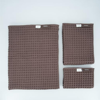 Luxury Organic Japanese Cotton Waffle Bath Towel | Thick, Absorbent, Quick Dry Bathroom Towels for Shower, Sauna, Onsen| Hotel & Spa Quality, Gift-Ready (Dark Cocoa, Bath Sheet Set (3-Piece)) - color: Dark Cocoa, style: Bath Sheet Set (3-piece)