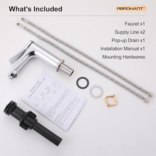Rbrohant Single Hole Bathroom Faucet, Polished Chrome Single Handle Bathroom Sink Faucets for 1 Hole,Bathroom Vanity Faucet with Pop up Drain, Deck Mount, R2001-PC - color: Polished Chrome, style: No Escutcheon