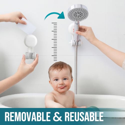TAILI Shower Head Holder Suction,Visible Safety,with Hooks,White | height angle adjustable,handheld shower wand bracket,no-drill removable waterproof,plastic,wall mounted,universal,kids,pets - color: White& Red, size: Round