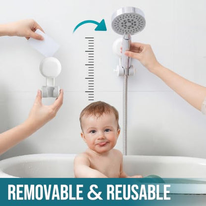 TAILI Shower Head Holder Suction,Visible Safety,with Hooks,White | height angle adjustable,handheld shower wand bracket,no-drill removable waterproof,plastic,wall mounted,universal,kids,pets - color: White& Red, size: Round