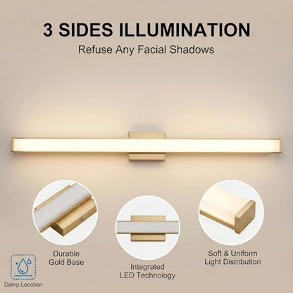 URSOLA 48" Modern LED Bathroom Light Fixtures, Golden 3CCT Dimmable Bathroom Vanity Light Over Mirror, Bathroom Vanity Bath Bar Lights with Double Layer Acrylic Shade - color: Golden, size: 48inch