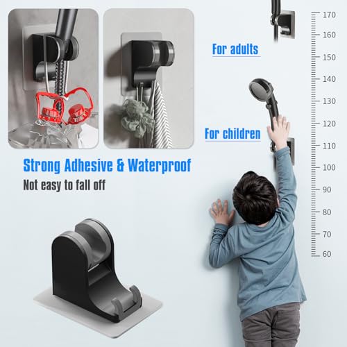JONKEAN 3m Shower Head Holder Without Drilling Black, 1 Pack | 2 Practical Hooks Design, Angle Adjustable Bracket, Fits G1/2 Shower Hose, Easy to Install No drilling Required - style: Black