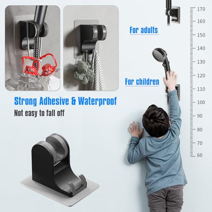 JONKEAN 3m Shower Head Holder Without Drilling Black, 1 Pack | 2 Practical Hooks Design, Angle Adjustable Bracket, Fits G1/2 Shower Hose, Easy to Install No drilling Required - style: Black