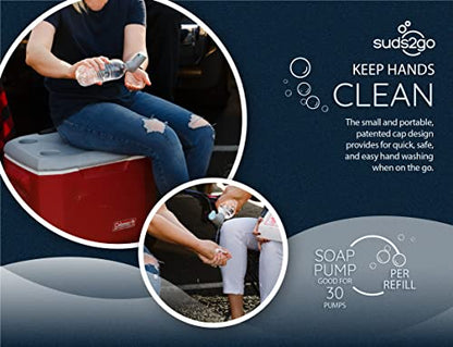 Refillable Caps, 2 Pack - Universal Fit Turns Most Disposable Water Bottles Into A Hand Washing Station - Includes Refillable Soap Reservoir - Conveniently Sized to Take on The Go - color: Gray