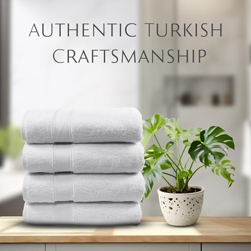 MAURA White Extra Large Turkish Cotton Luxury Bath Towels Set of 4. Ultra-Soft, Thick & Plush Towels for Bathroom - Pure White - color: White, size: Bath Towel (4-Pack)